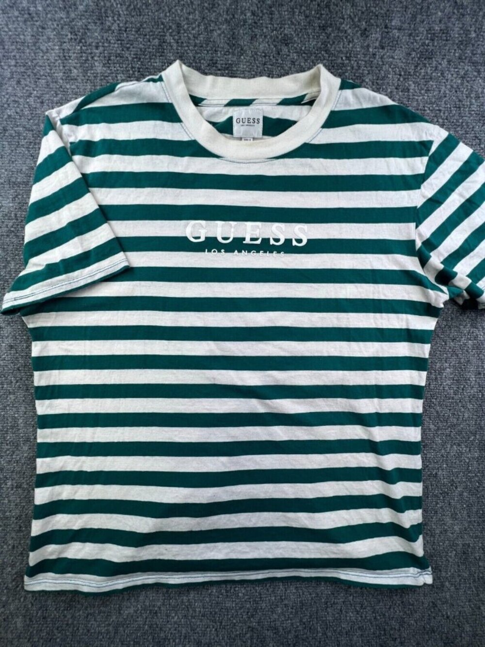 Guess Los Angeles Short Sleeve Crew Neck T Shirt Size Medium Striped Green